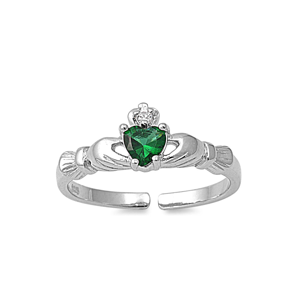 Silver CZ Toe Ring - Claddagh