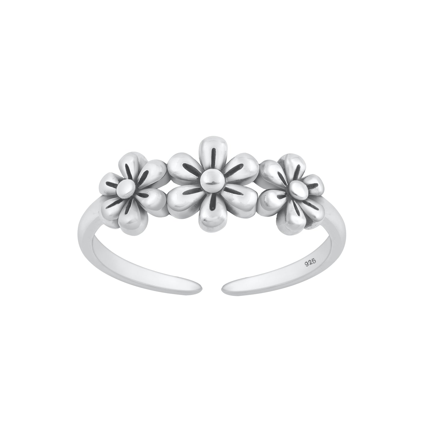 Silver Toe Ring - Flowers
