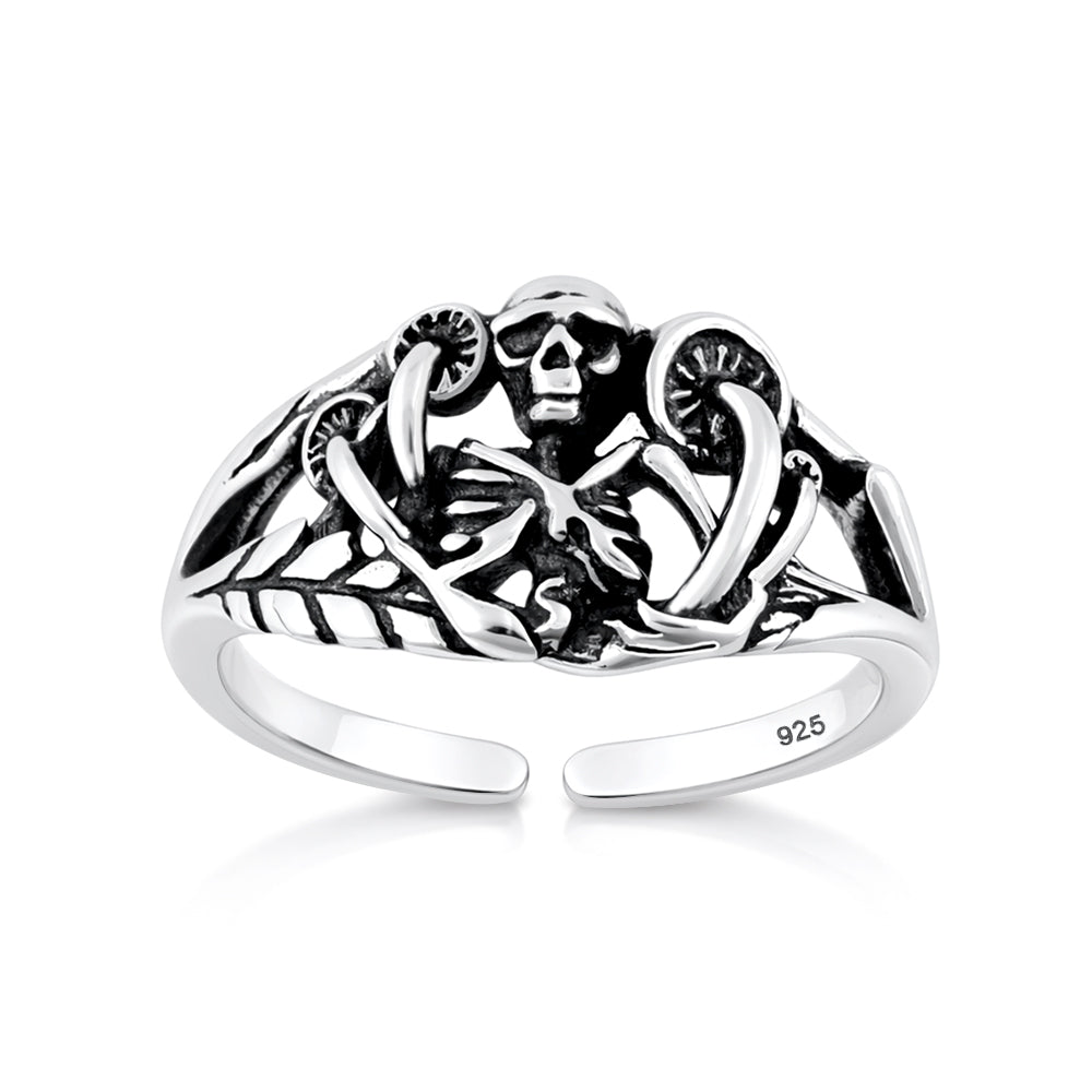 Silver Toe Ring - Skeleton & Mushrooms