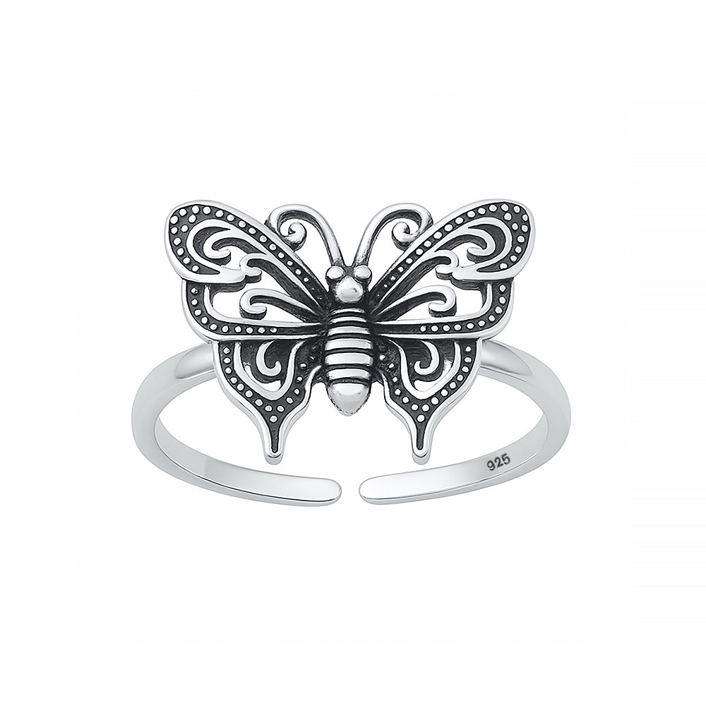 Silver Toe Ring - Butterfly