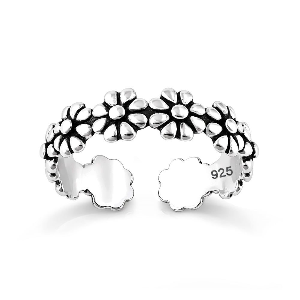 Silver Toe Ring - Flower Band