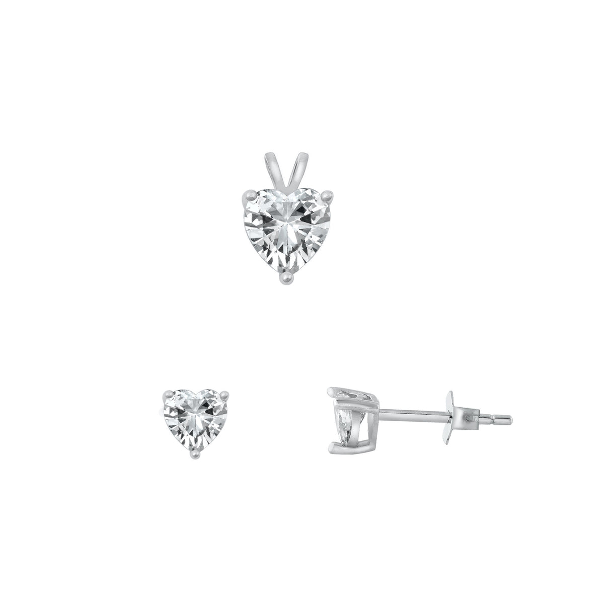 Silver Heart Stone Set - 7mm/6mm