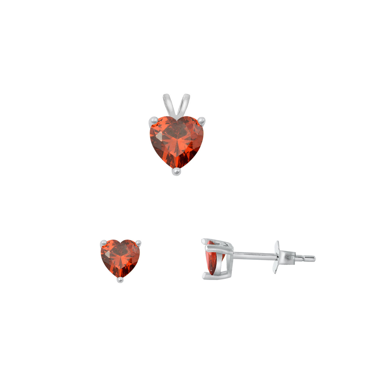 Silver Heart Stone Set - 7mm/6mm
