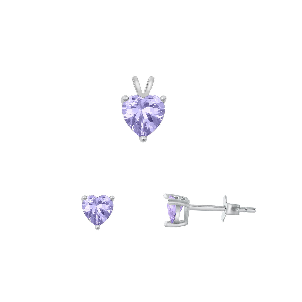 Silver Heart Stone Set - 7mm/6mm