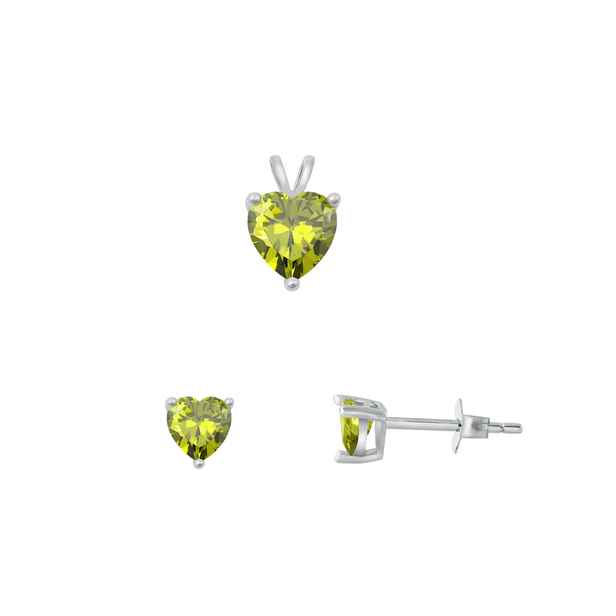 Silver Heart Stone Set - 7mm/6mm