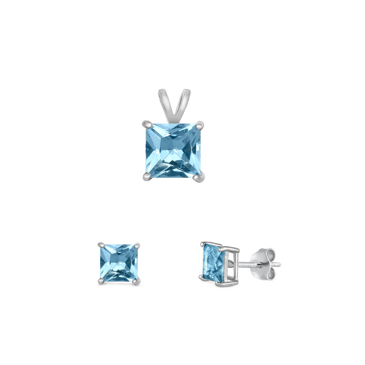 Silver Square Stone Set - 8mm/6mm