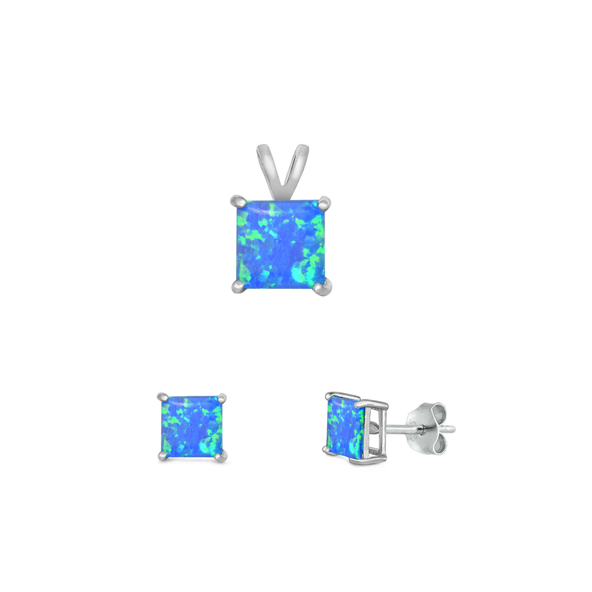Silver Square Stone Set - 8mm/6mm