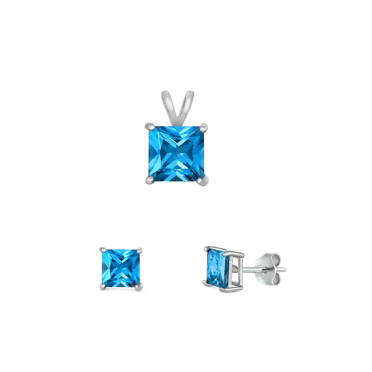 Silver Square Stone Set - 8mm/6mm