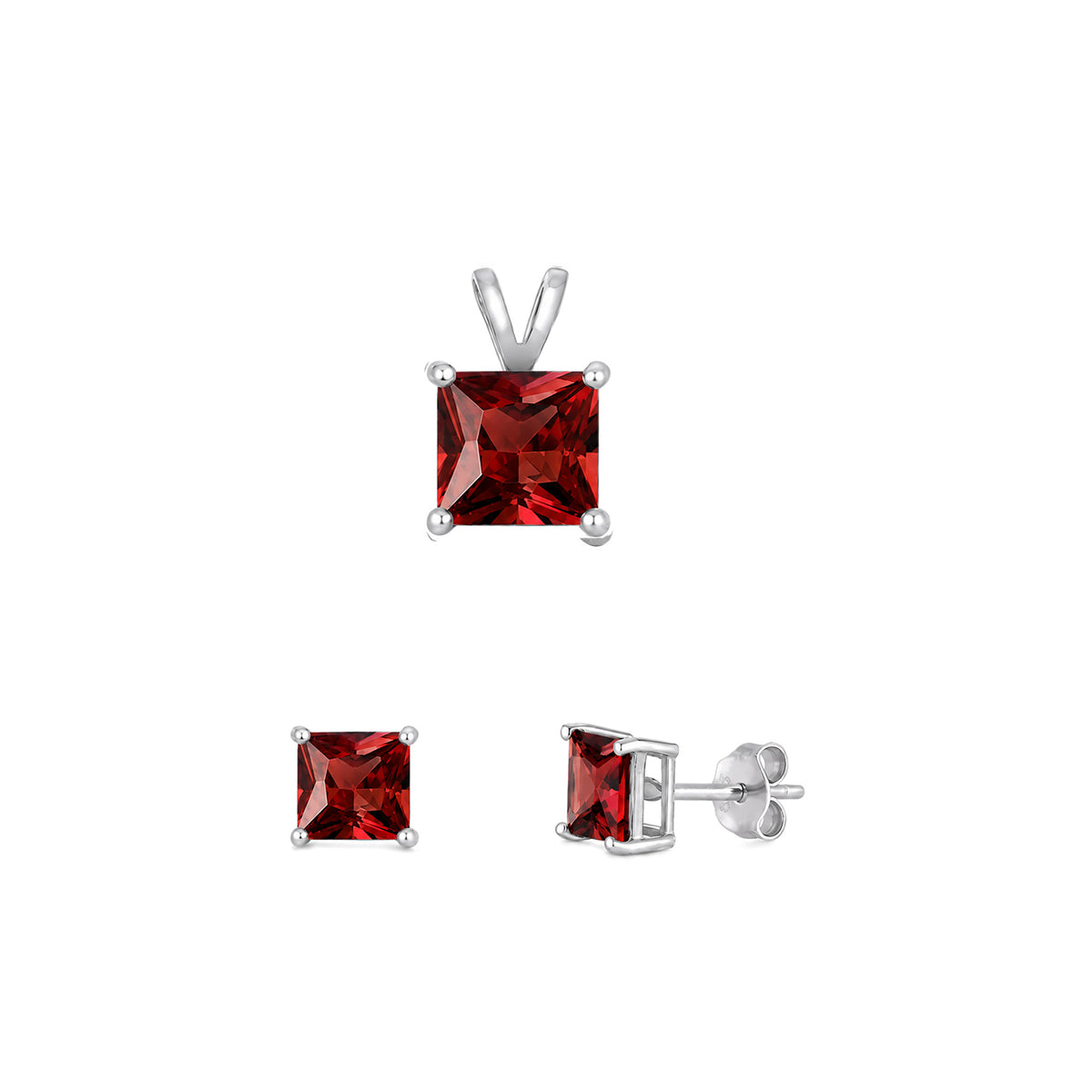 Silver Square Stone Set - 8mm/6mm