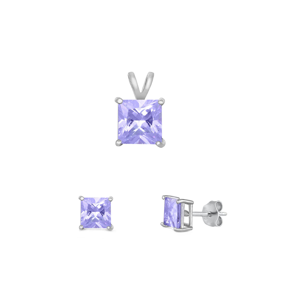 Silver Square Stone Set - 8mm/6mm