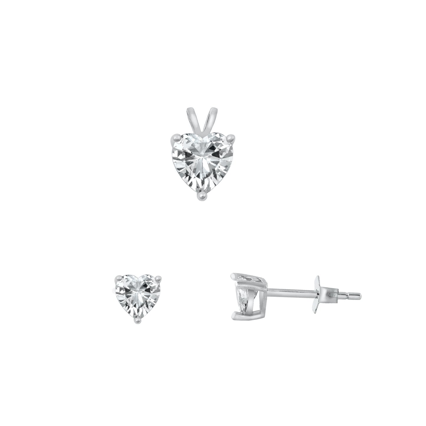 Silver Heart Solitaire Set - Clear CZ