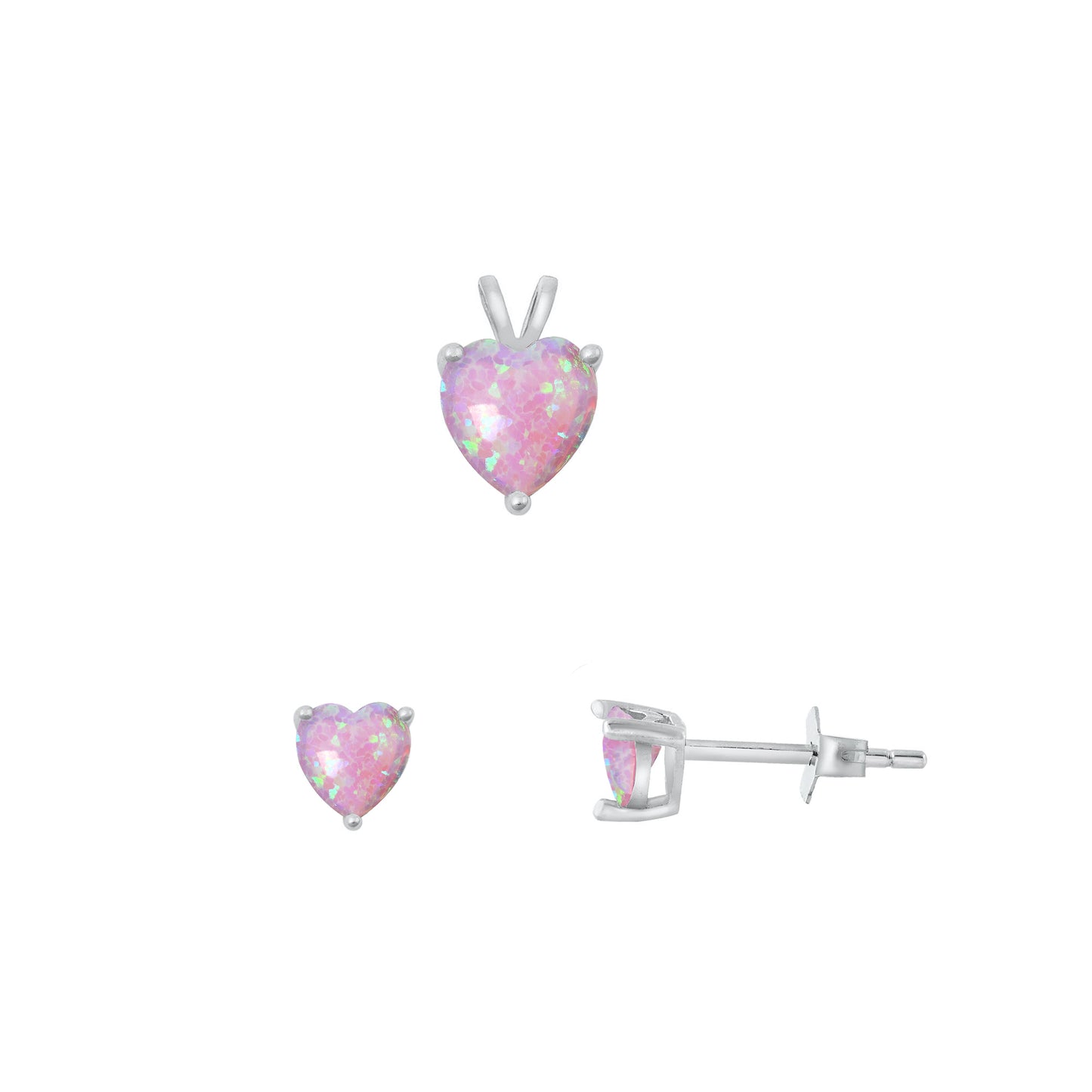 Silver Heart Solitaire Set - Pink Lab Opal