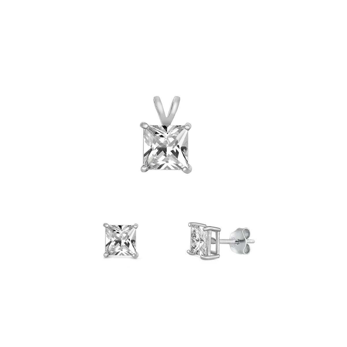 Silver Square Stone Set - 6mm/4mm