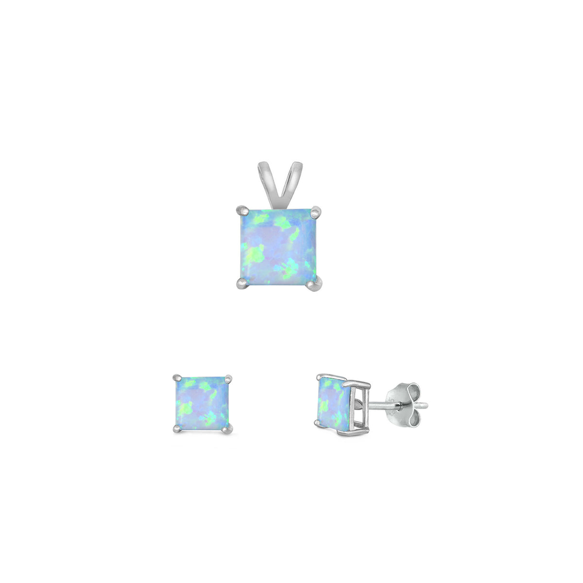 Silver Square Stone Set - 6mm/4mm