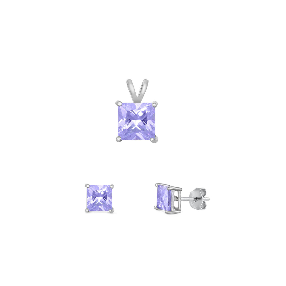 Silver Square Stone Set - 6mm/4mm