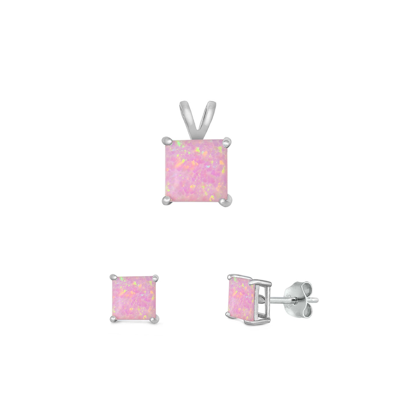 Silver Square Lab Opal Set