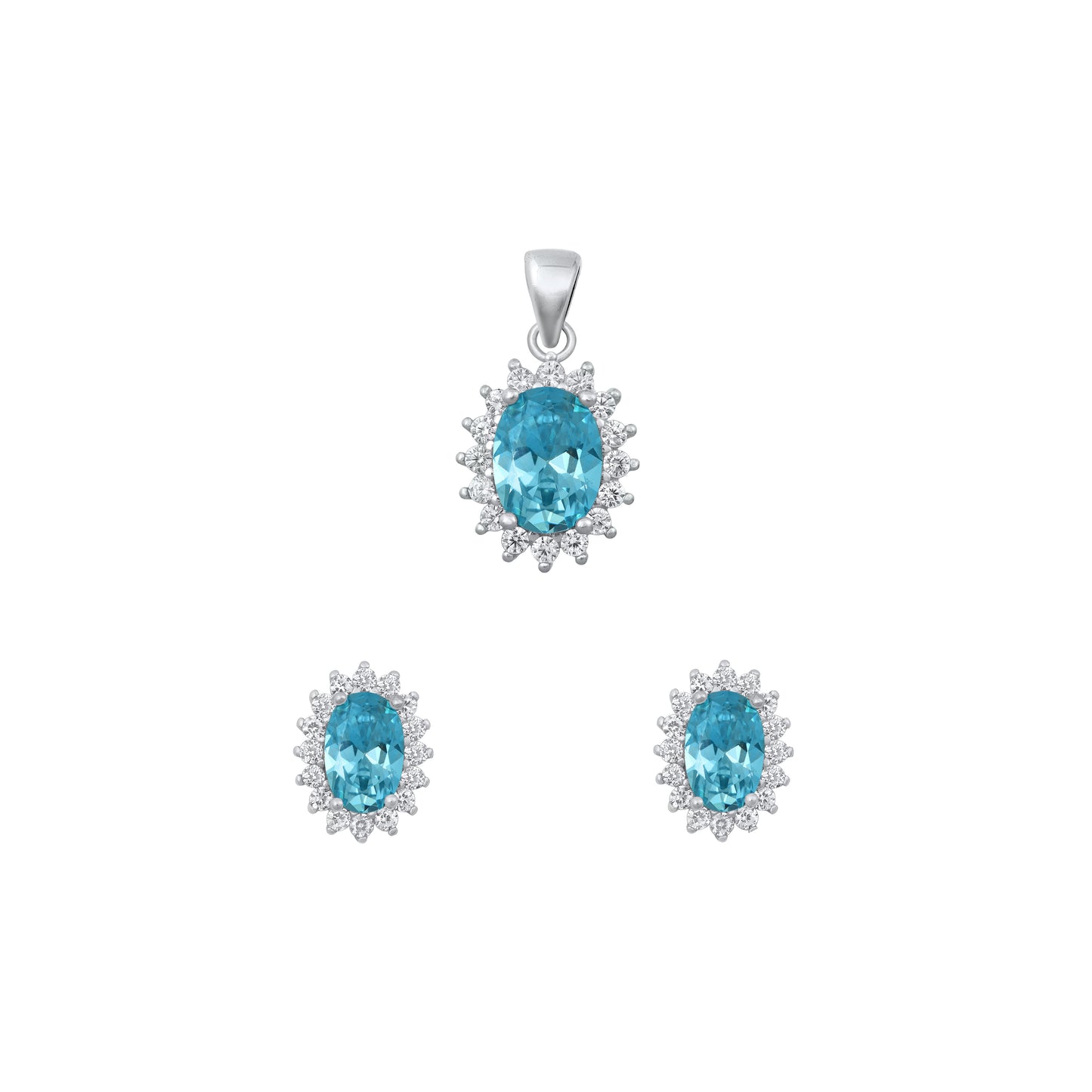 Silver CZ Set - Aquamarine CZ