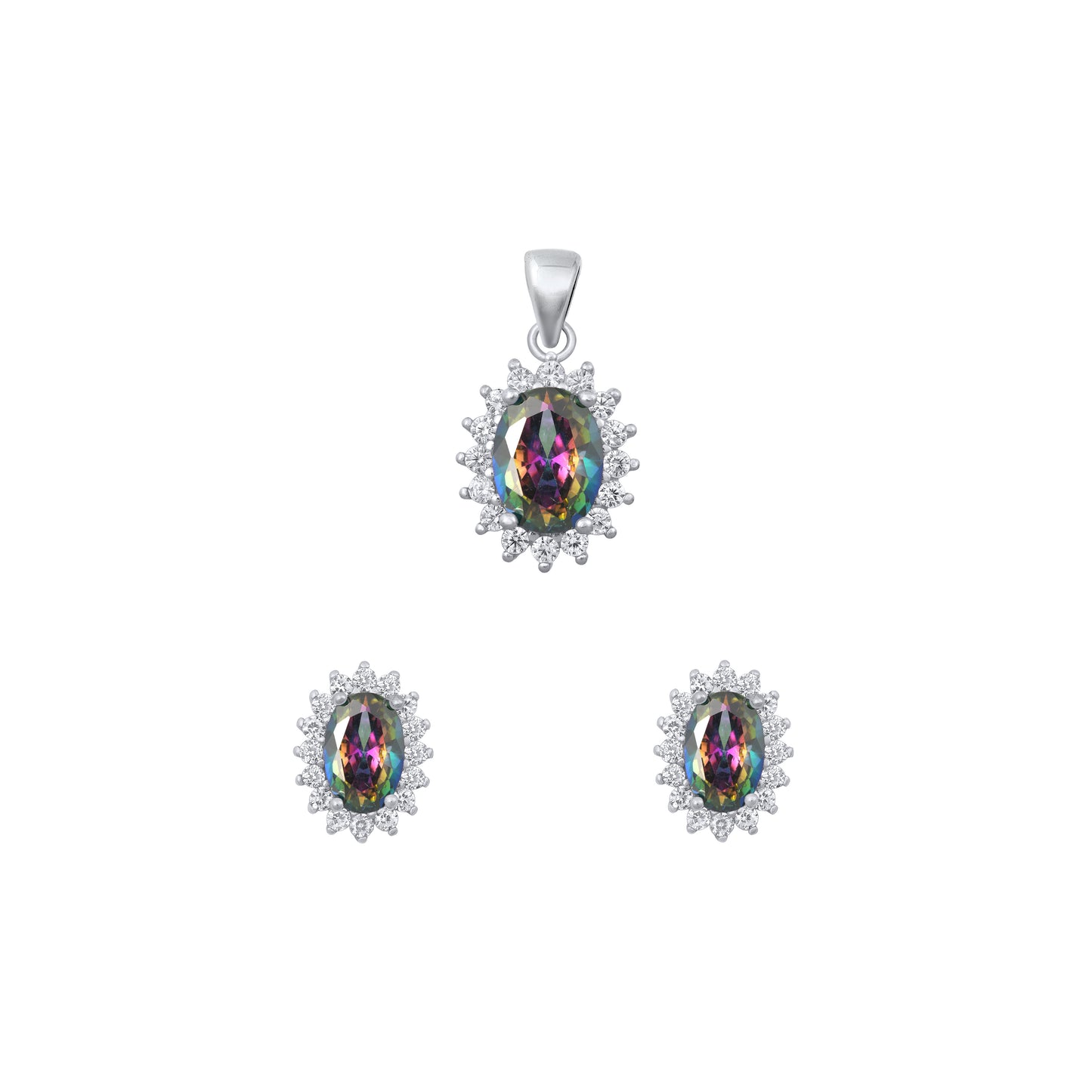 Silver CZ Set - Rainbow Topaz CZ