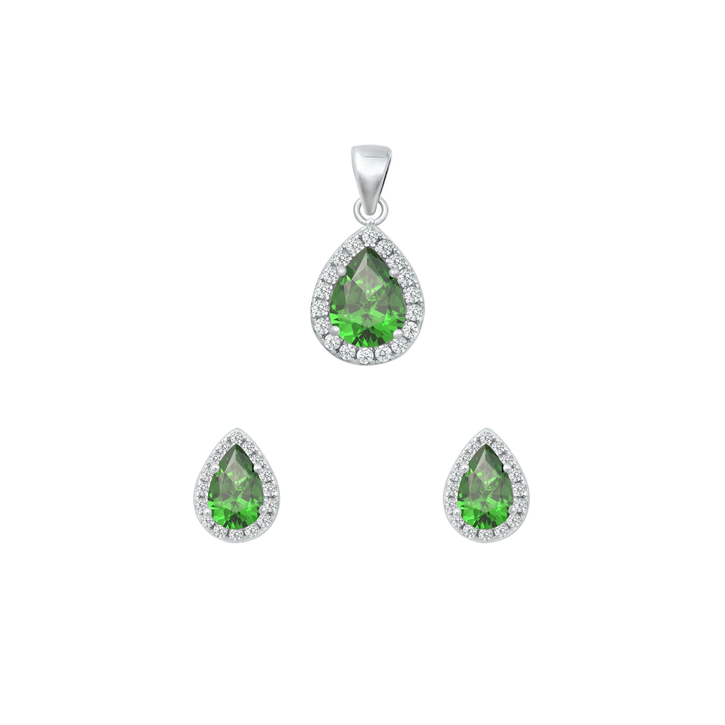 Silver CZ Set- Emerald CZ