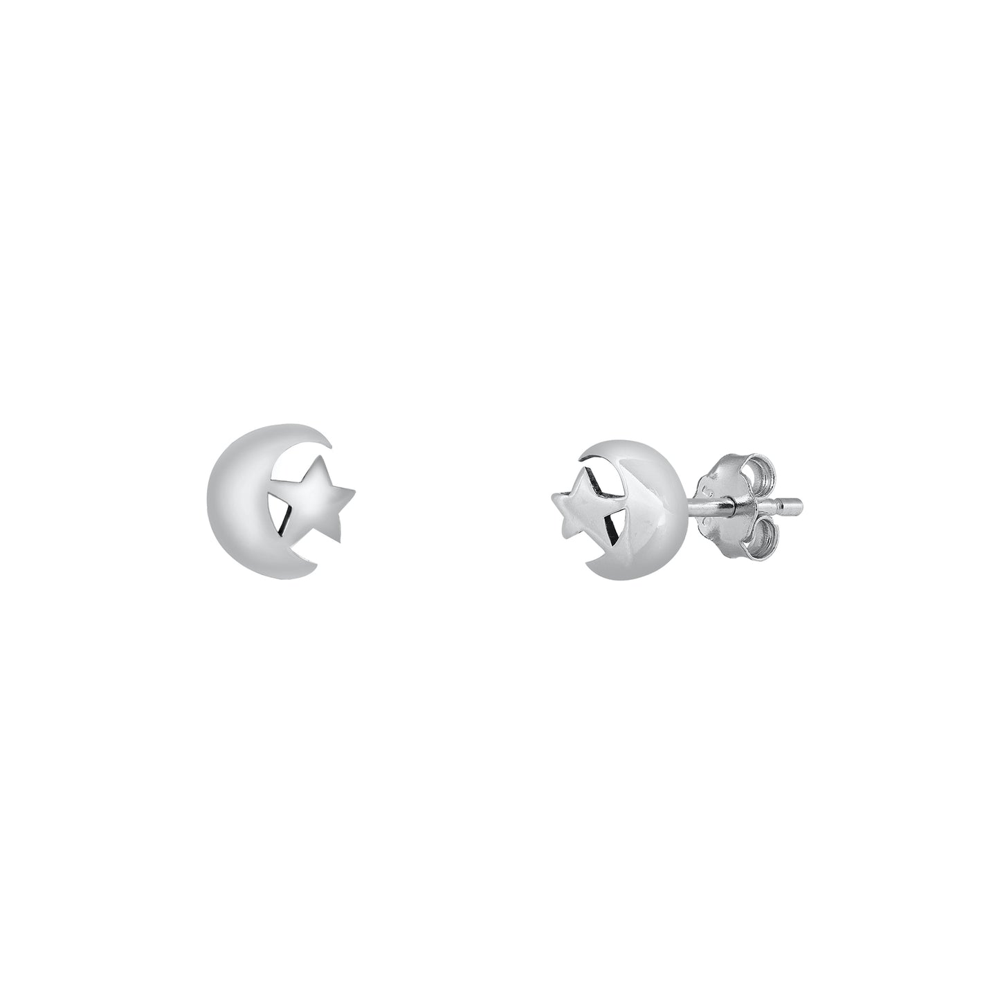 Silver Stud Earrings - Moon & Star