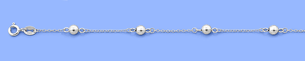 Silver Diamond Bead Anklet