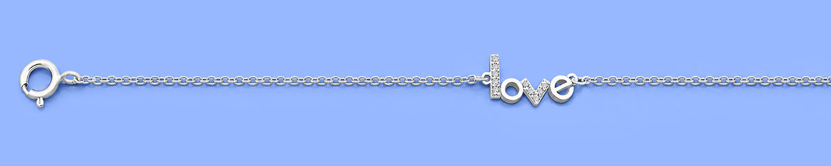 Silver CZ Anklet - Love