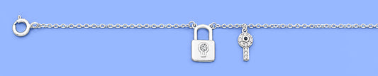 Silver CZ Anklet - Lock & Key