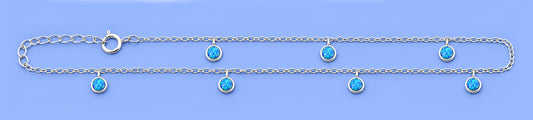 Silver Round Stone Charm Anklet