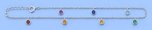 Silver Round Stone Charm Anklet