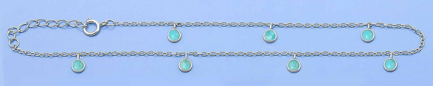 Silver Stone Anklet - Round Turquoise Charms