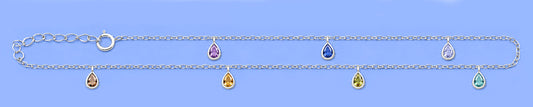 Silver Tear Drop Stone Charm Anklet