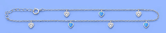 Silver CZ Heart Charm Anklet
