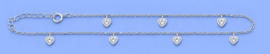 Silver CZ Heart Charm Anklet