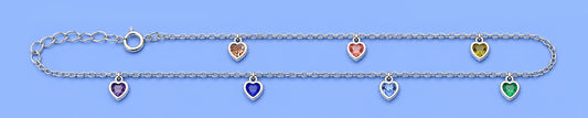 Silver CZ Heart Charm Anklet