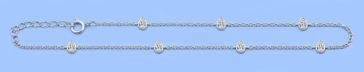 Silver Station Teardrop Stone Anklet