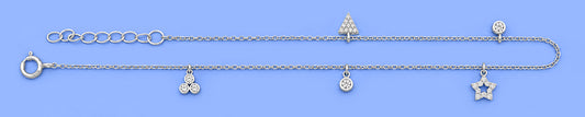 Silver CZ Charm Anklet