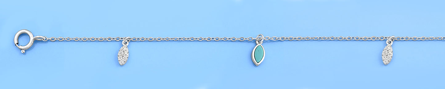 Silver Stone & CZ Anklet