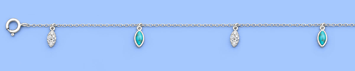 Silver Stone & CZ Anklet