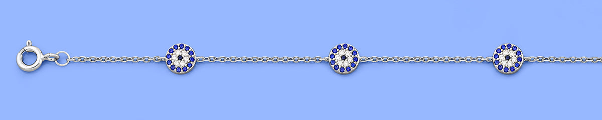 Silver Evil Eye Station Anklet