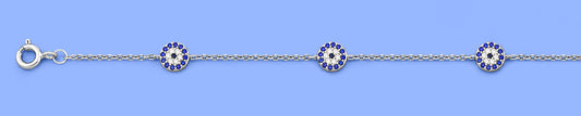 Silver Evil Eye Station Anklet