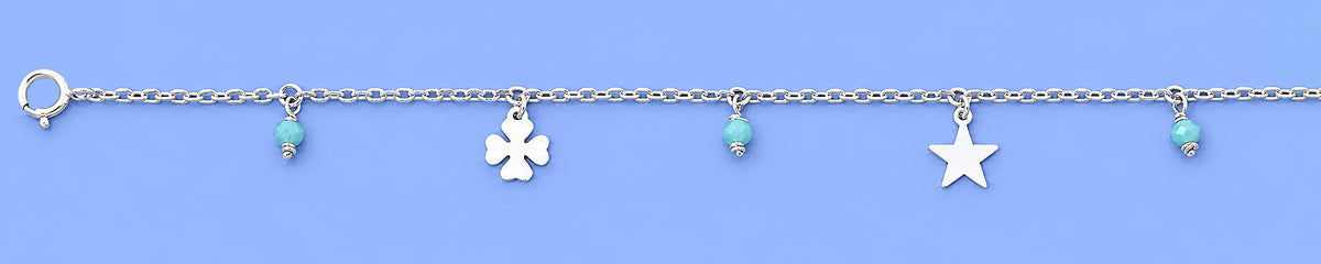 Silver Anklet - Clover & Star