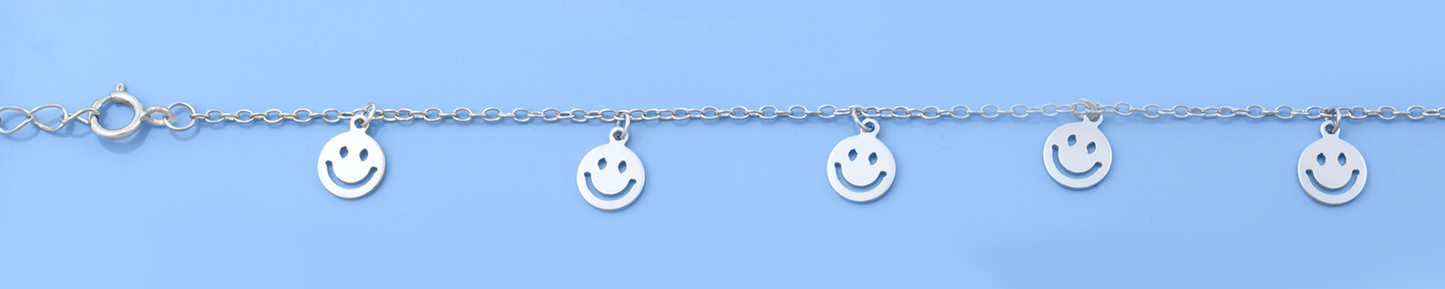 Silver Anklet - Happy Face