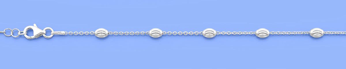 Silver Station Diamond Cut Oval Bead Anklet