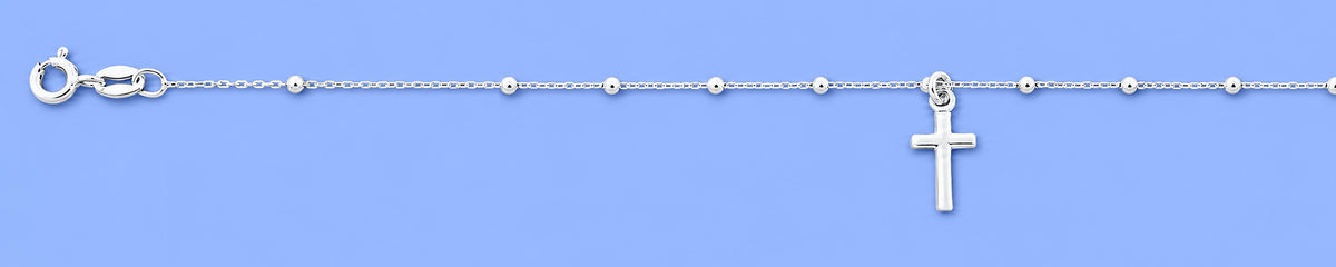 Silver Rosary Cross Charm Anklet