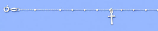 Silver Rosary Cross Charm Anklet