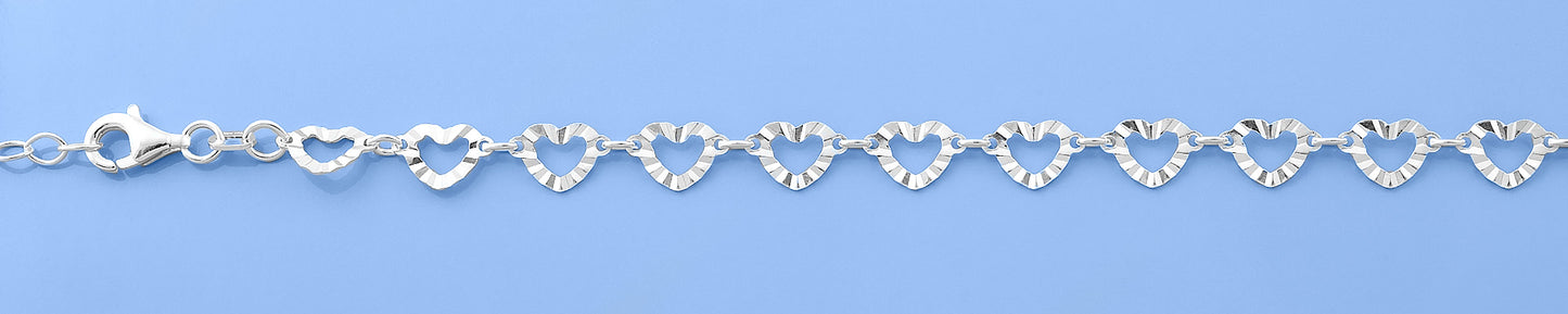 Silver Diamond Cut Hearts Anklet