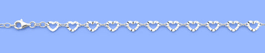 Silver Diamond Cut Hearts Anklet