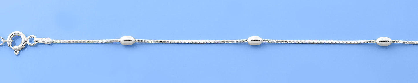 Silver Anklet with Oval Beads