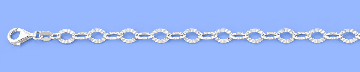 Silver Diamond Cut Oval Link Anklet