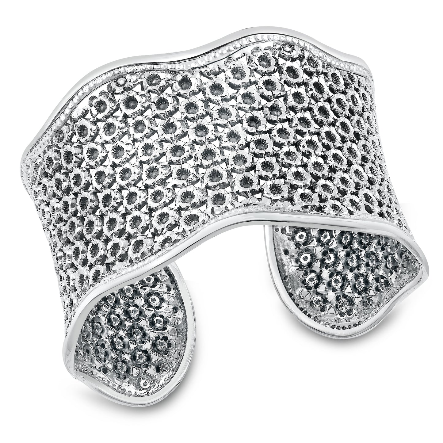 Handmade Floral Thai Silver Cuff Bracelet